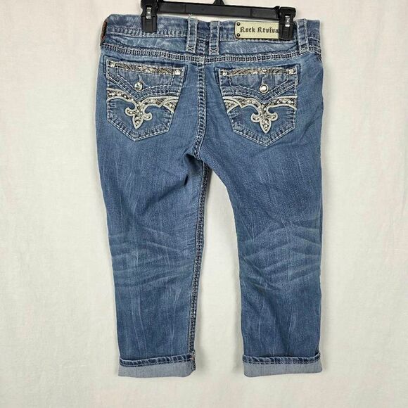 Rock Revival Cleer Easy Crop Jeans 30 Embellished Pockets - Picture 6 of 15